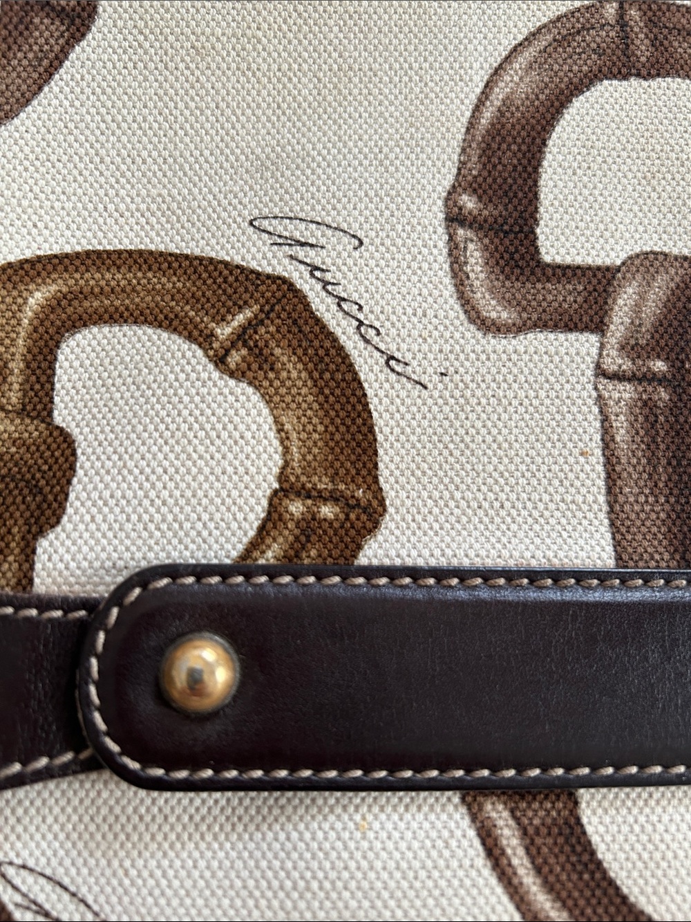 Gucci Bamboo Horsebit Canvas Shoulder Bag with Bamboo Accent - Picture 8 of 16